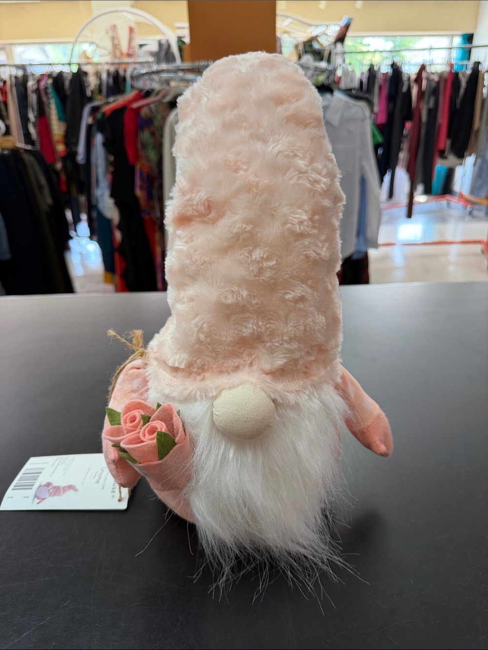 Plush Pink Gnome Stuffed Toy with Rose Bouquet